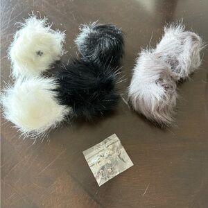 Faux Fur Small Pom Poms with button  - Black, White, Gray